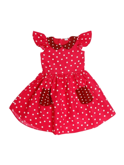 

ruviero Girls Pink & White Polka Dot Printed Peter Pan Collar Crepe Dress