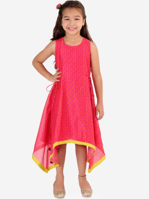 

Lil Peacock Girls Pink & Yellow Ethnic Motifs Printed Midi Dress