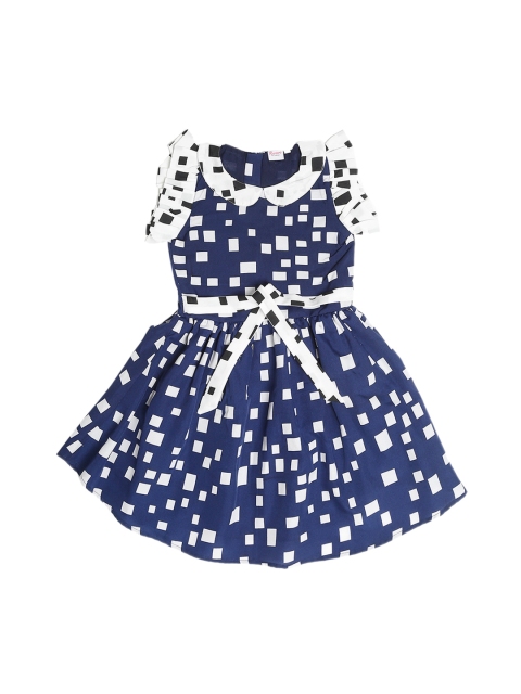 

ruviero Girls Blue & White Geometric Printed Crepe Dress
