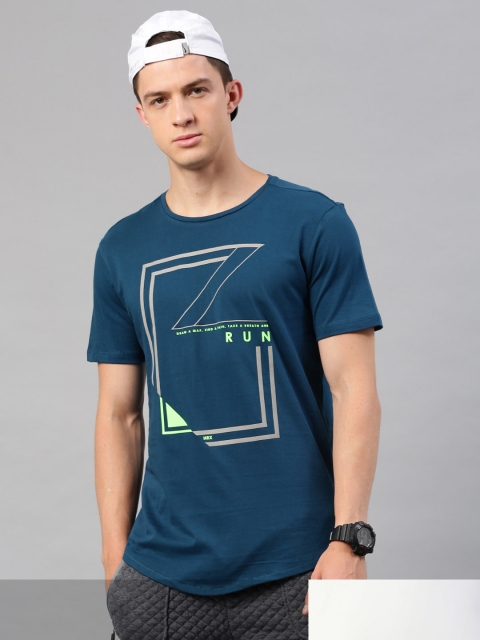 

Hrx By Hrithik Roshan Men Pack Of 2 Round Neck Pure Cotton T-shirt, Teal