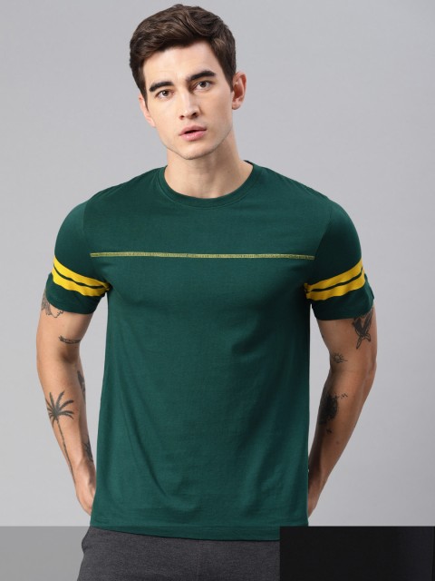 

HRX by Hrithik Roshan Men Pack of 2 Printed Round Neck Pure Cotton T-shirt, Green