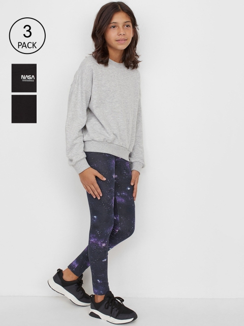 

H&M Girls Black & Blue 3-pack leggings