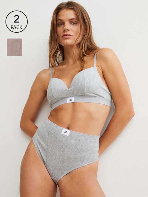 

H&M Women Grey & Pink 2-Pack Cotton Thong Briefs