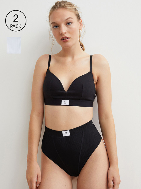 

H&M Woman White & Black 2-pack cotton thong briefs-1009586001