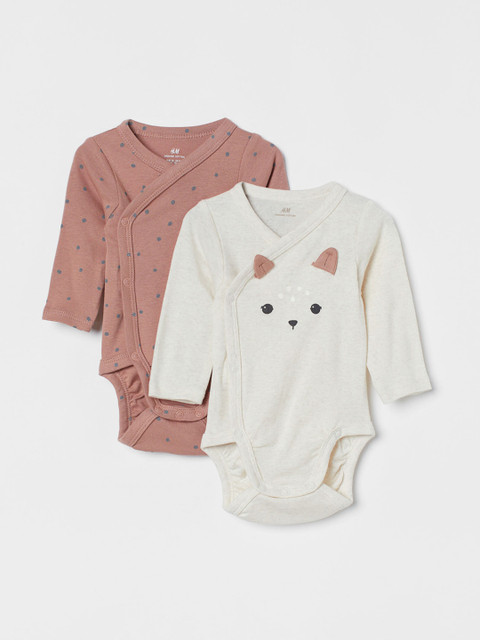 

H&M Kids Girls 2-pack long-sleeved bodysuits, White