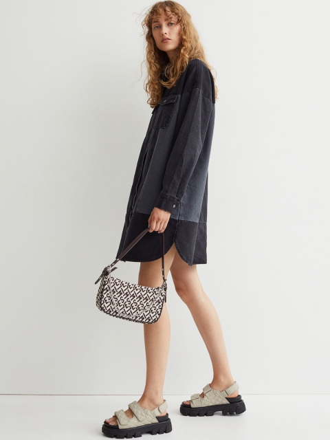 

H&M Women Black & Grey Pure Cotton Shirt Dress