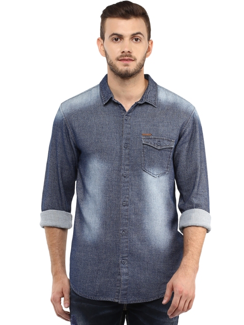 

SPYKAR Men Navy Self-design Casual Washed Shirt, Navy blue