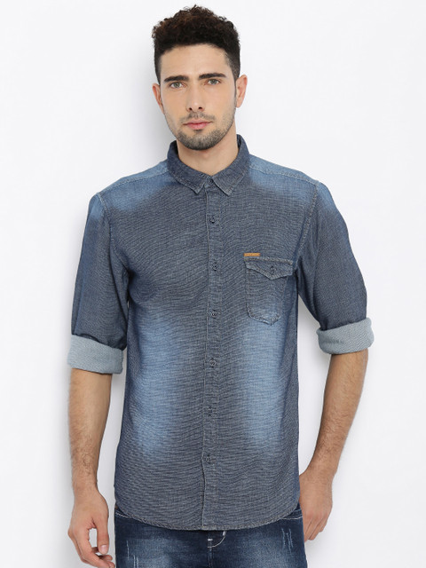 

SPYKAR Men Blue Regular Fit Solid Casual Shirt
