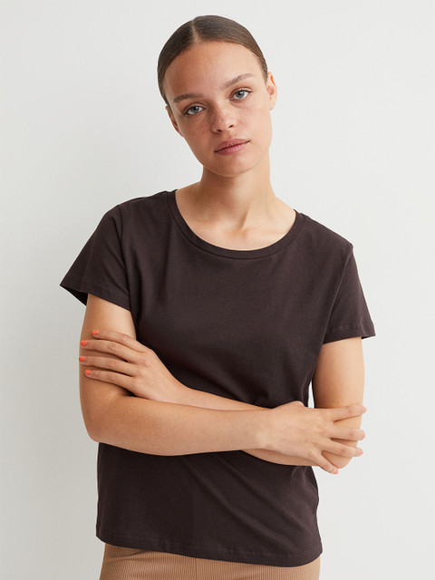 

HM Women Brown Cotton Pure Cotton T-shirt