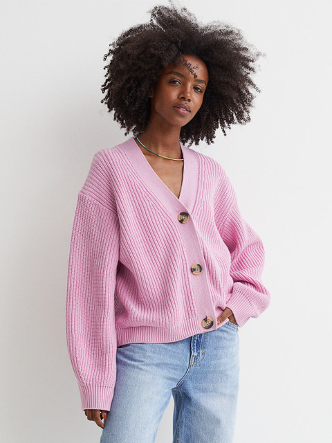 

H&M Woman Pink Rib-knit cardigan