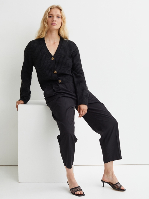 

H&M Women Black Rib-Knit Cardigan