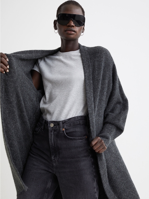 

H&M Women Grey Solid Long Cardigan