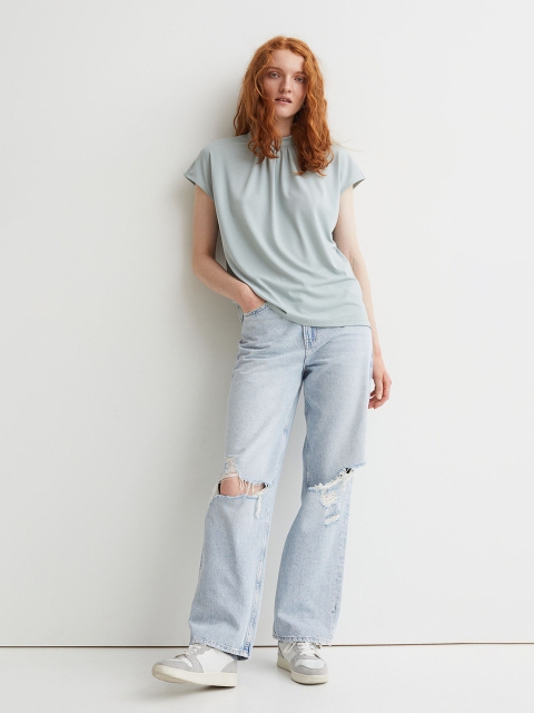

H&M Woman Turquoise Stand-up collar top, Turquoise blue