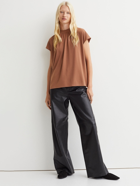 

H&M Women Brown Solid Stand-Up Collar Top