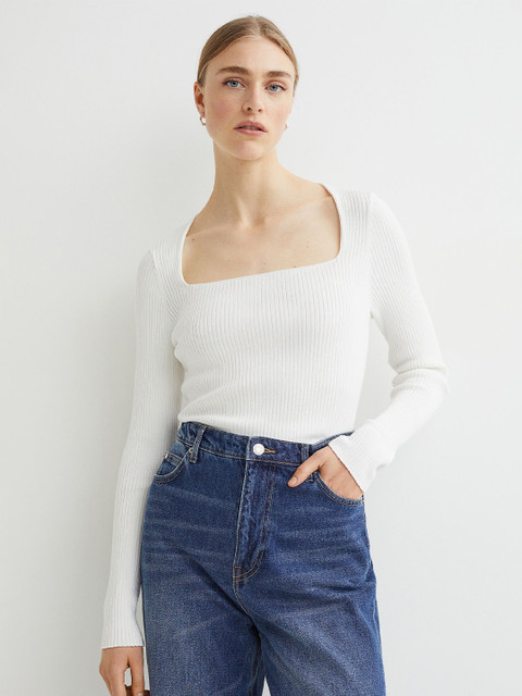 

H&M Women White Rib-Knit Top