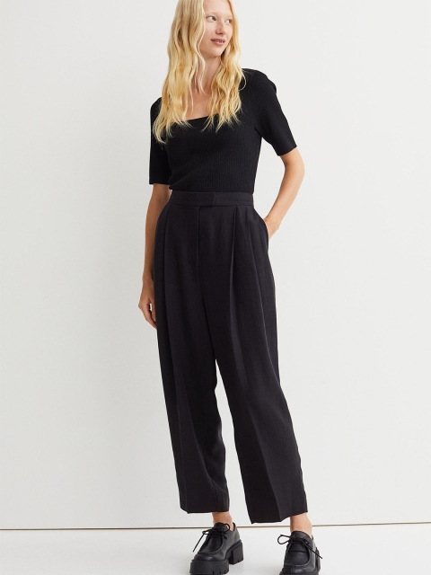 

H&M Women Black Rib-Knit Top
