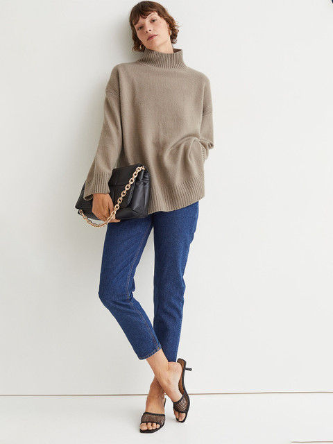 

H&M Women Beige Solid Oversized Polo-Neck Jumper