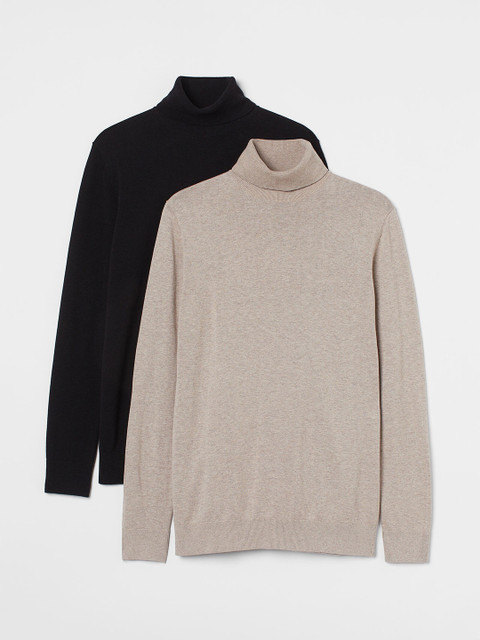 

H&M Woman Black & Beige 2-pack polo-neck jumpers
