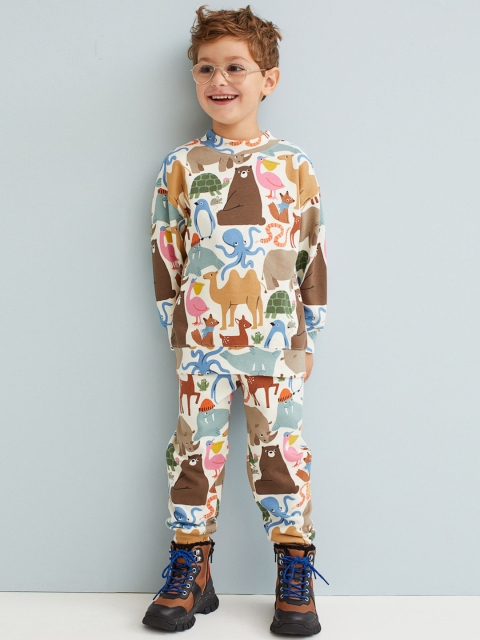 

H&M Boys White Printed Cotton Joggers