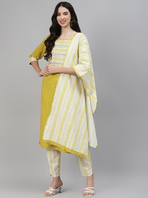 

HIGHLIGHT FASHION EXPORT Women Yellow Printed Regular Kurta with Trousers & With Dupatta