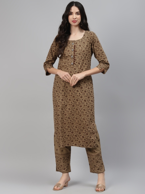 

HIGHLIGHT FASHION EXPORT Women Brown Floral Printed Regular Kurta with Trousers
