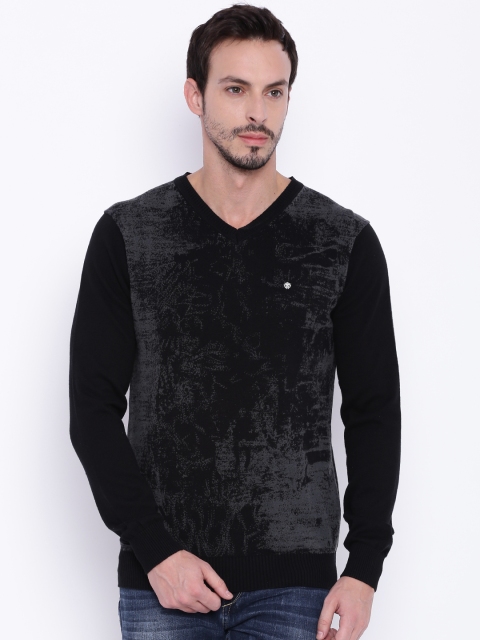 

SPYKAR Men Black Self-Design Round Neck Sweater