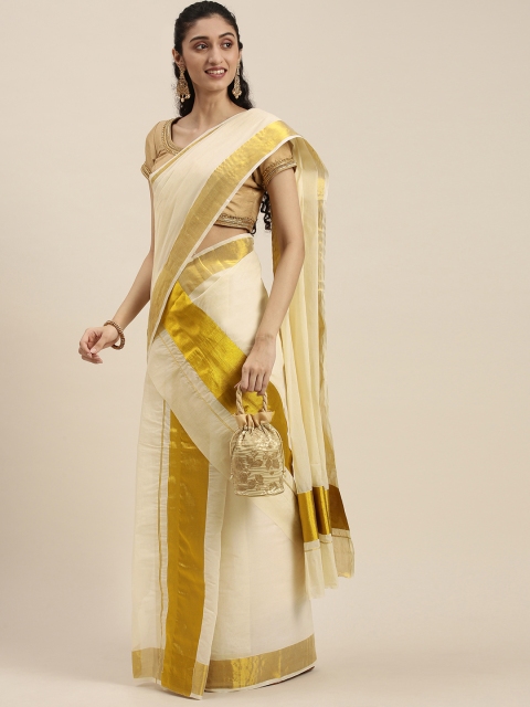 

Thara Sarees Off White Pure Cotton Kasavu Saree