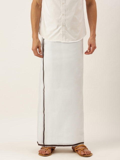 

SELVAMAGAN Men White & Brown Solid Dhoti with Border