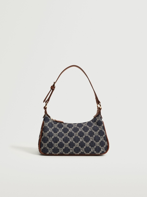

MANGO Blue & Off-White Geometric PU Structured Shoulder Bag