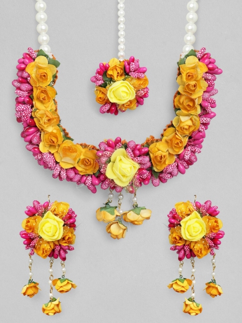 

Rubans Yellow & Pink Floral Pearl Beaded Jewellery Set