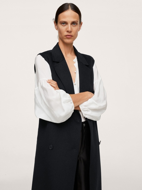 

MANGO Women Black Solid Casual Over Coat, Navy blue