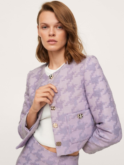 

MANGO Women Lavender Houndstooth Tailored Jacket