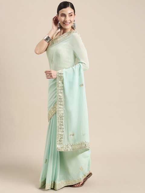 

Geroo Jaipur Green Embellished Gotta Patti Pure Georgette Saree