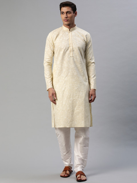 

Readiprint Fashions Men Cream-Coloured Floral Regular Thread Work Kurta with Pyjamas