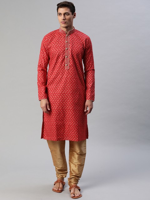 

Readiprint Fashions Men Red Printed Regular Kurta with Pyjamas