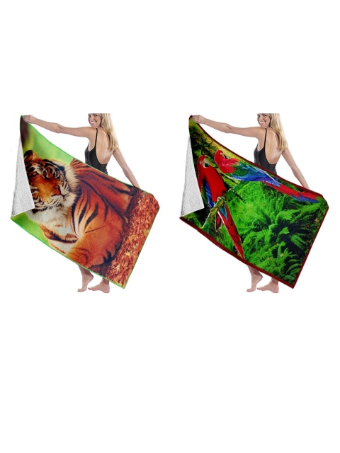 

Lushomes Multicoloured Pack of 2 Printed 210 GSM Microfibre Quick Dry Bath Towel, Multi