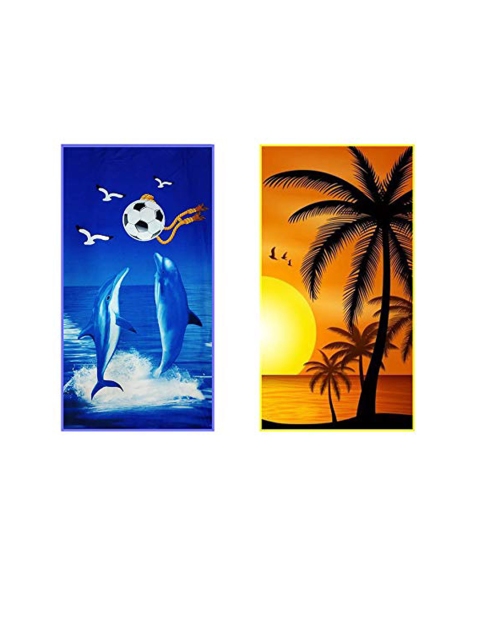 

Lushomes Set Of 2 Blue & Orange Printed 210 GSM Bath Towels