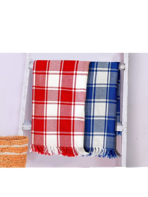 

Lushomes Set Of 2 Checked Cotton 225 GMS Bath Towels, Red