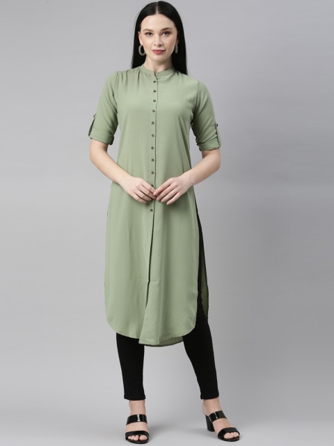 

Neerus Women Olive Green Pathani Kurta