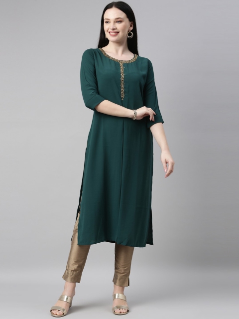 

Neerus Women Green Yoke Design Kurta