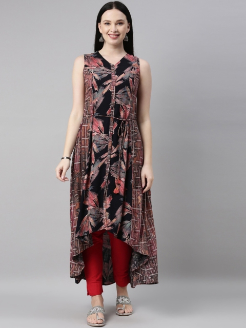

Neerus Women Pink & Multicoloured Floral Printed Kurta
