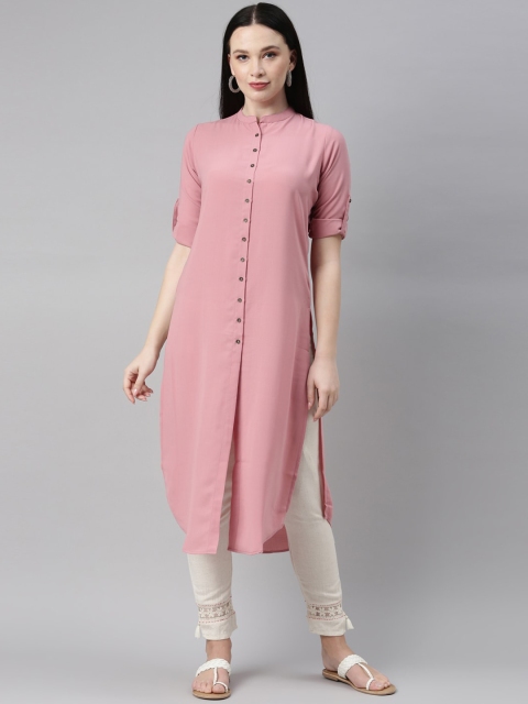 

Neerus Women Mauve Solid Regular Kurta