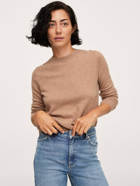 

MANGO Women Beige Solid Cashmere Pullover