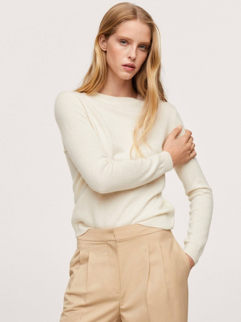 

MANGO Women White Solid Cashmere Pullover