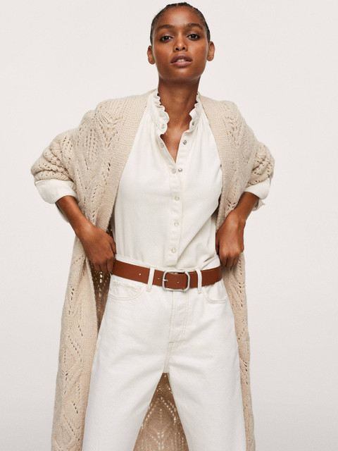 

MANGO Women Beige Open Knit Longline