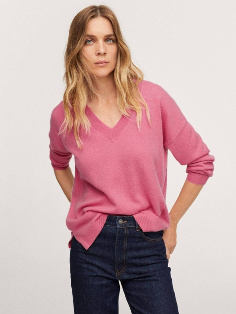 

MANGO Women Pink Cashmere Longline Pullover
