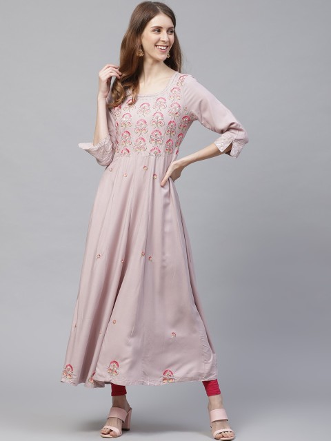 

Ishin Women Grey & Red Floral Embroidered Thread Work Floral Anarkali Kurta
