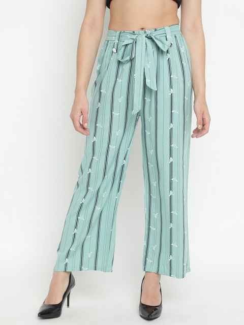 

V2 Value & Variety Women Green & Black Striped Knitted Palazzos
