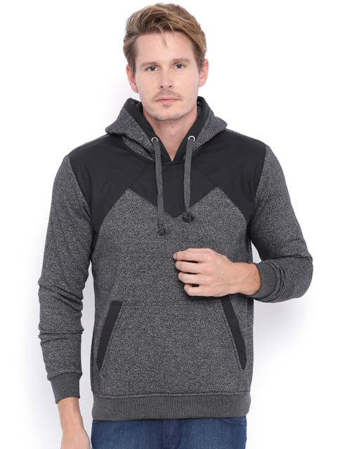 

Campus Sutra Charcoal Grey & Black Hooded Sweatshirt