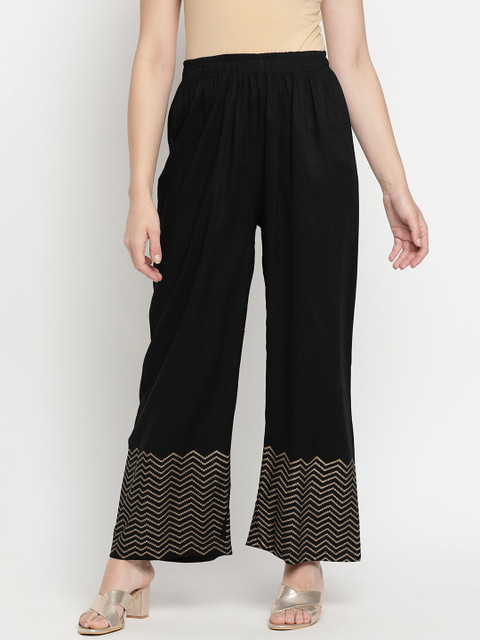 

V2 Value & Variety Women Black & Gold-Toned Striped Knitted Palazzos